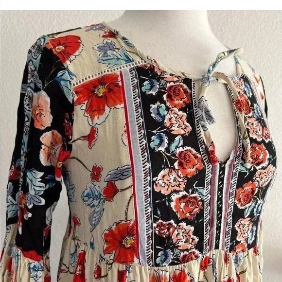 Patrons of Peace Floral Print Tunic Dress Size M Boho Long Sleeve Rayon - Picture 2 of 7